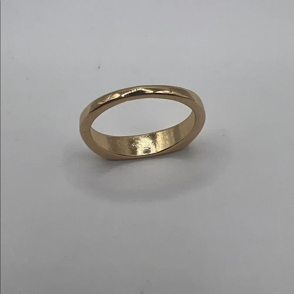 Gold Over Stainless Steel Rectangular Signet Ring - Size 9